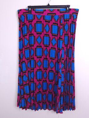 Abbott Elementary Volume 1 Purple Blue Geometric Print Pleated Midi Skirt 1X